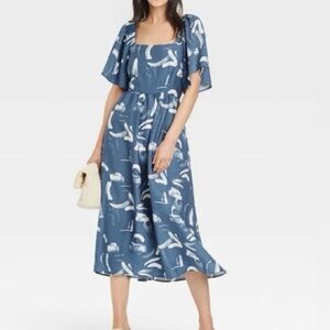 A New Day Blue and White Patterned Midi Dress